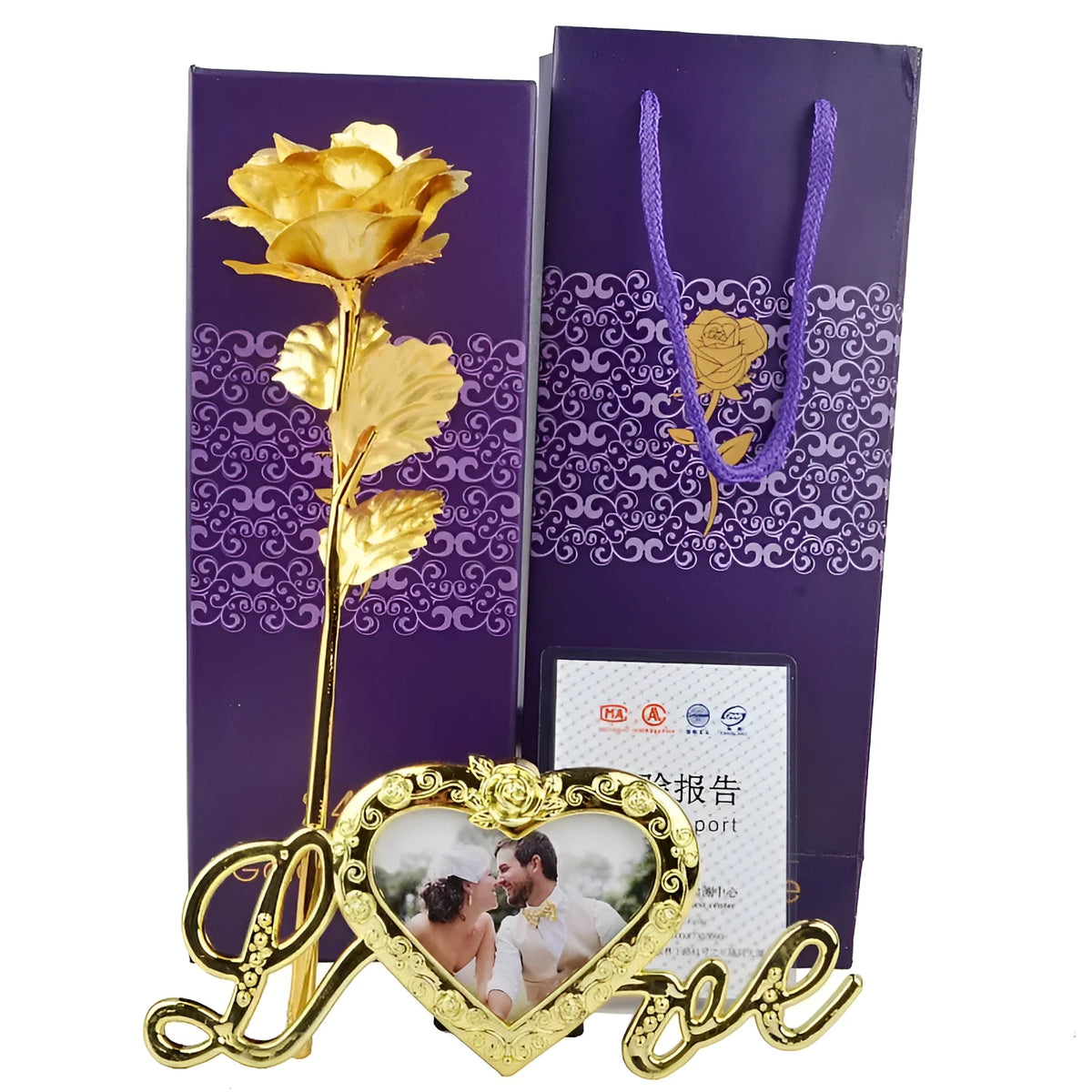 Golden rose artificial flower metal Valentine's gift in gold, red, blue, violet colours