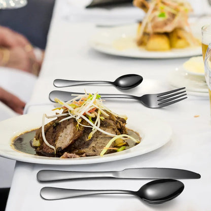 24-piece 18/10 stainless steel cutlery set in silver finish with knives, forks, spoons for six, optional wood box storage
