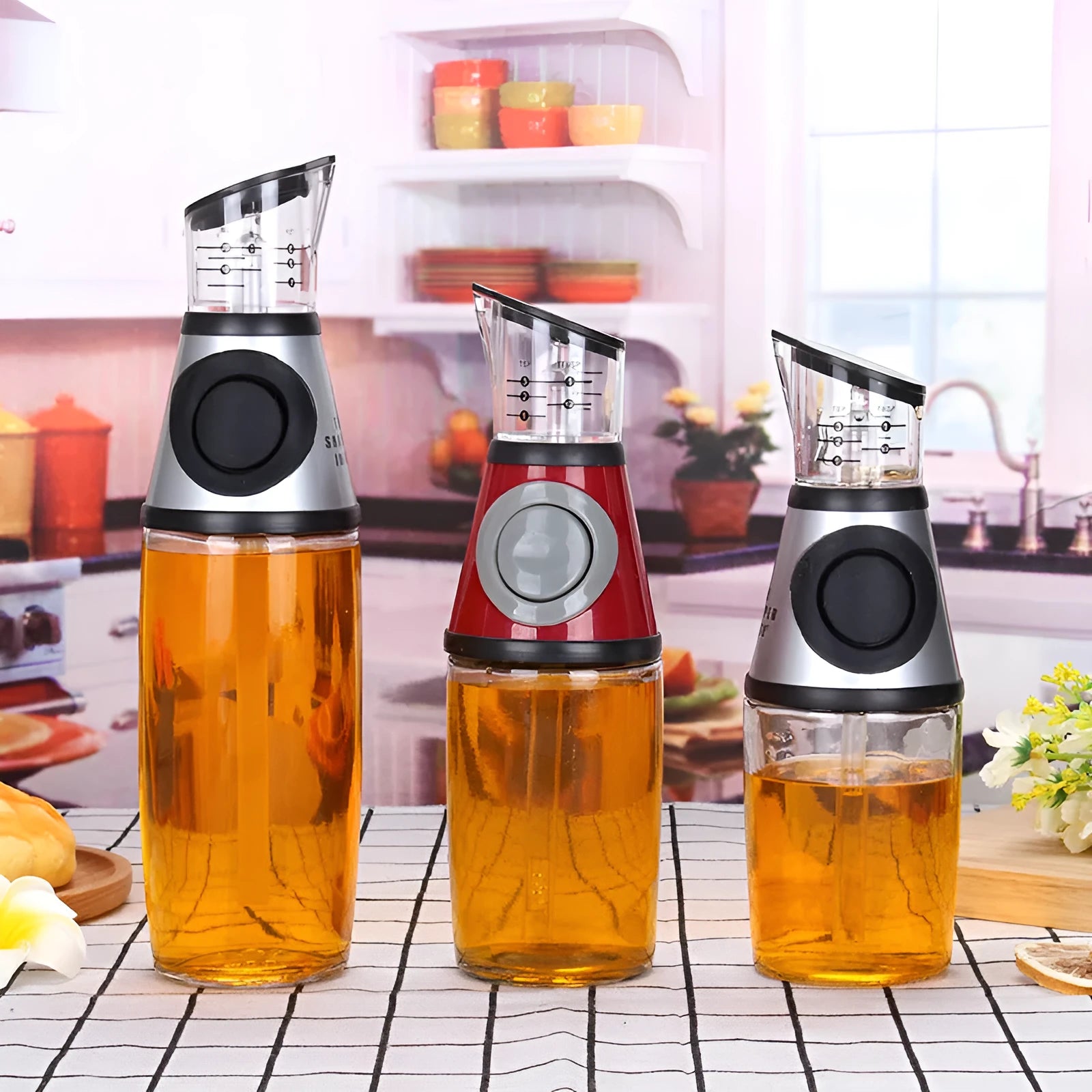 500ml clear glass oil bottle with 28.5cm height and square base for kitchen condiment storage