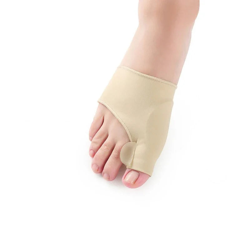 Corrective toe separator socks featuring a gel pad for bunion pain relief and a silicone toe spacer for proper foot alignment