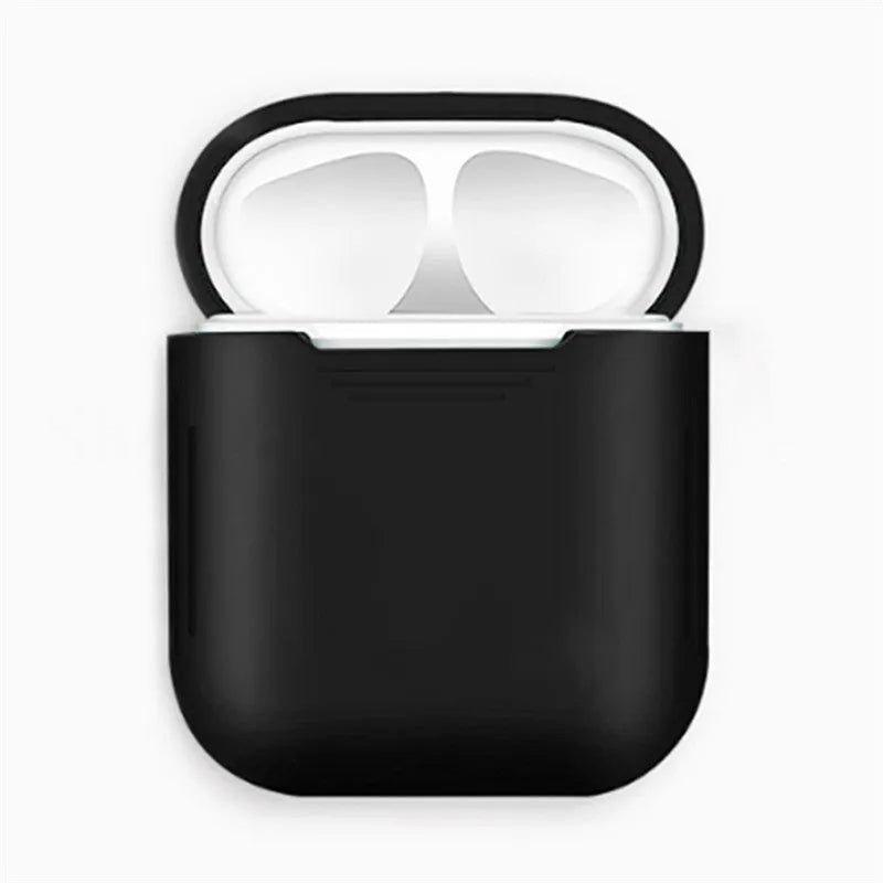 AirPods silicone protective case with shockproof bumper and a white anti-loss rope attached.