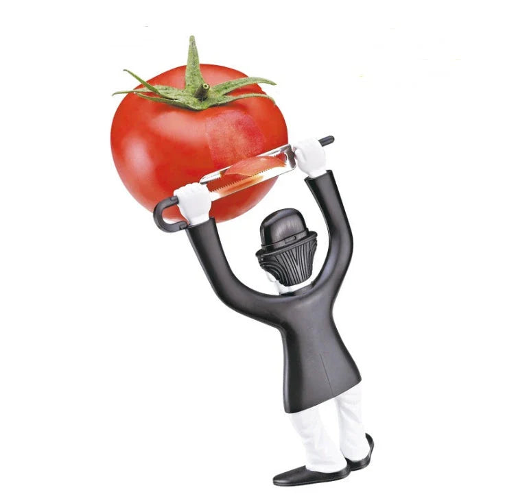Handy fruit and vegetable peeler with clever character design, made of durable stainless steel for efficient and stylish kitchen prep