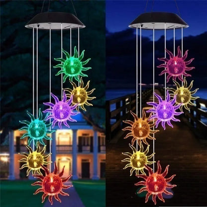Solar wind chime with colour-changing LED, hummingbird and butterfly designs, waterproof outdoor hanging light for patio yard garden