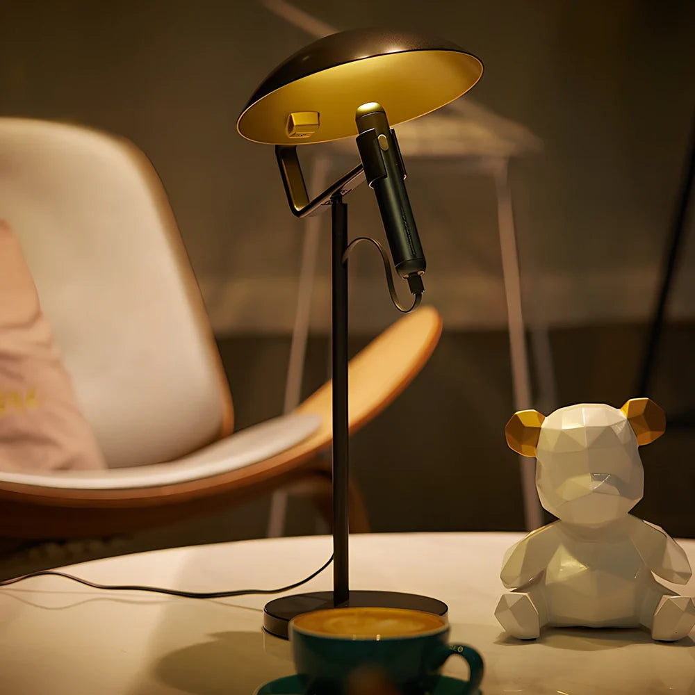 45cm grey USB LED table lamp with metal shade and push button for study room use, 5cm base