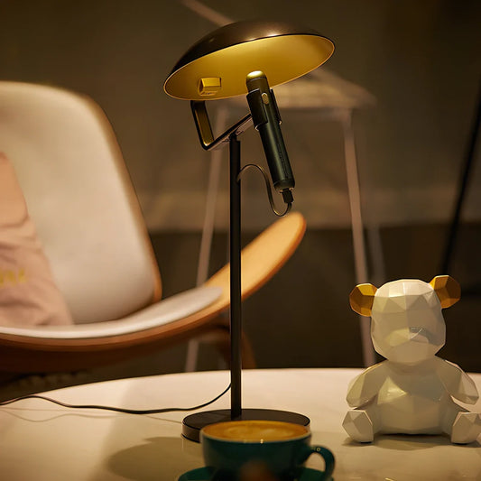 45cm grey USB LED table lamp with metal shade and push button for study room use, 5cm base