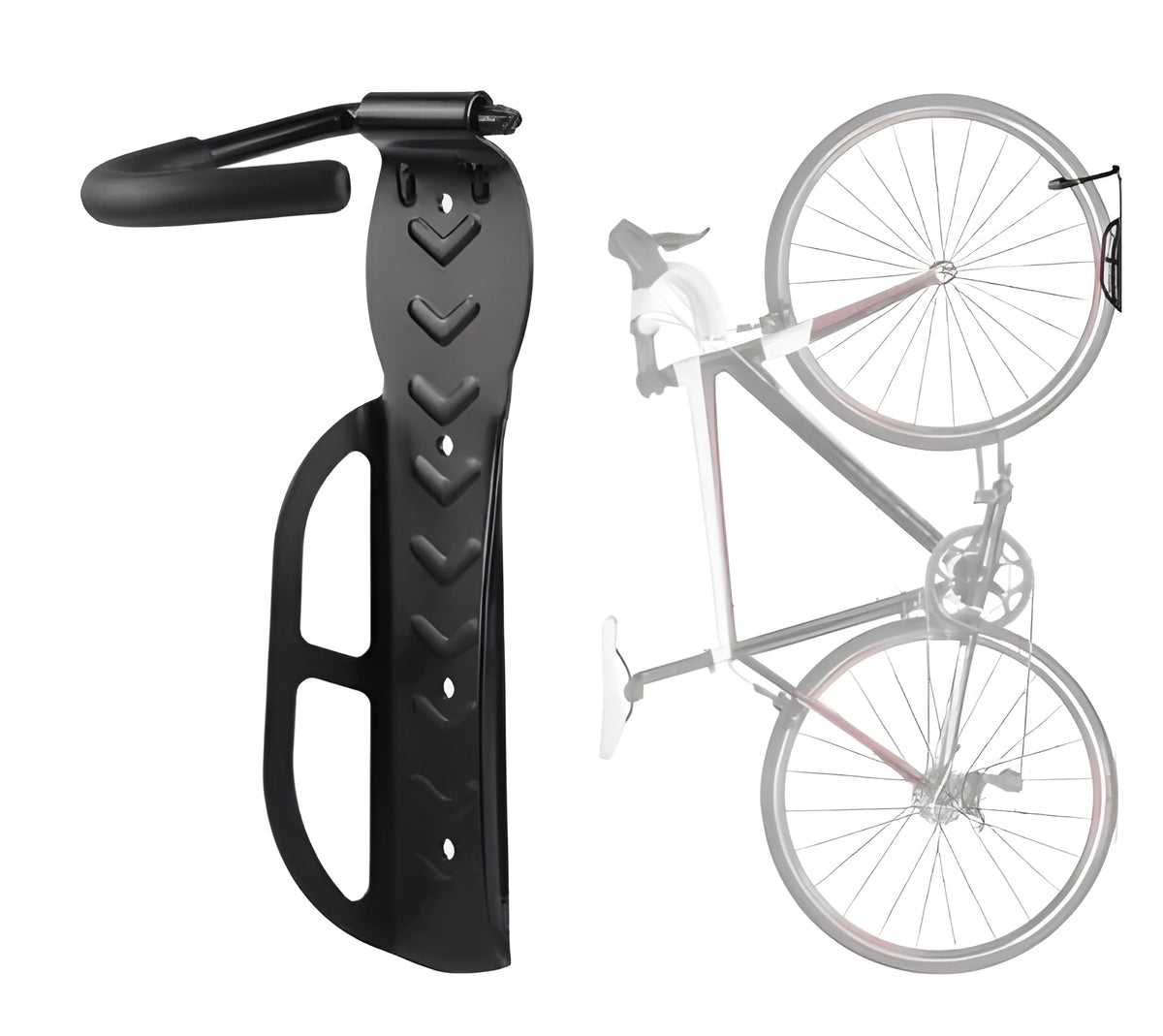 Black stainless steel wall mount bike rack with sponge-covered hook, 260x130x70mm, 30 kg capacity