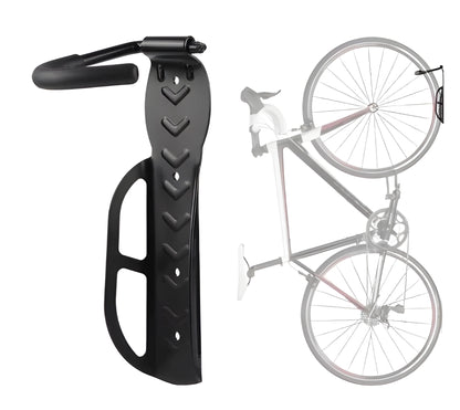 Black stainless steel wall mount bike rack with sponge-covered hook, 260x130x70mm, 30 kg capacity
