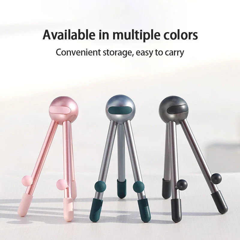Adjustable desk stand in pink and green alien-inspired designs, featuring a mobile phone and tablet holder with 120-degree angle adjustment