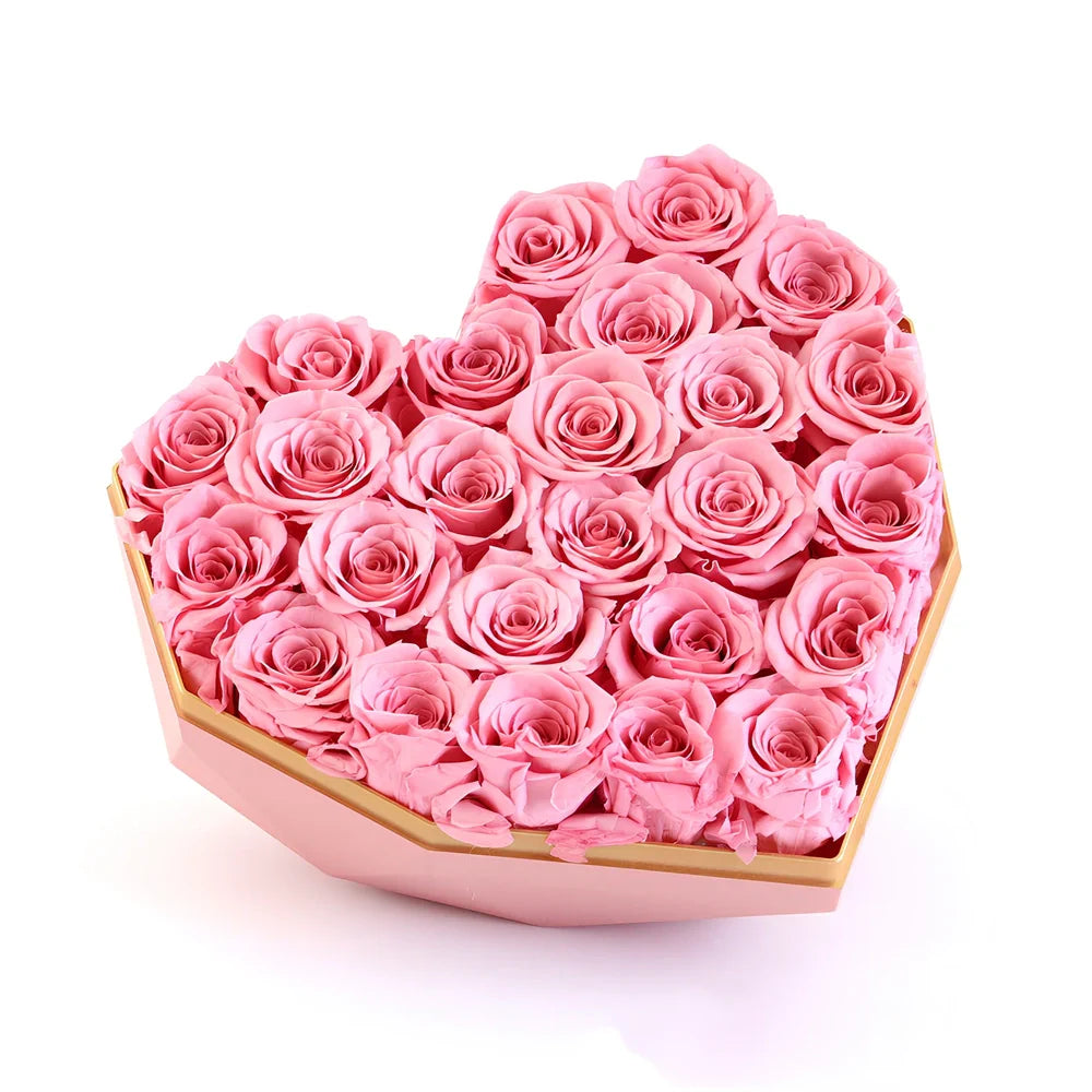 Valentine's Day preserved silk flower gift box in pink with roses, large 25x20x18 cm size for lasting romantic display