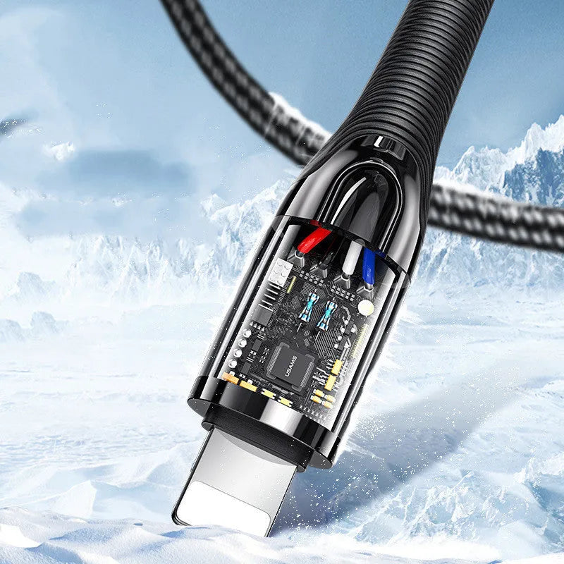 Black braided lightning cable with zinc alloy connectors for iPhone 12 charging and data transfer