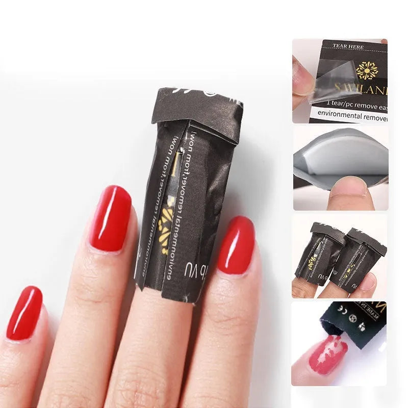 Black nail polish remover wraps box of 200 with self-contained cotton for gel and extension glue removal