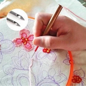 Poke needle embroidery set with electroplated alloy needle in various colours