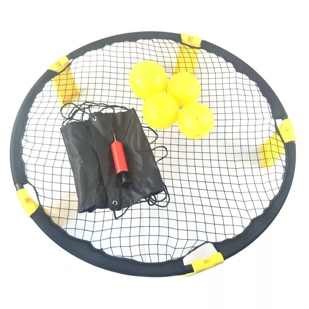 Yellow beach volleyball set with durable net and ball for outdoor fun