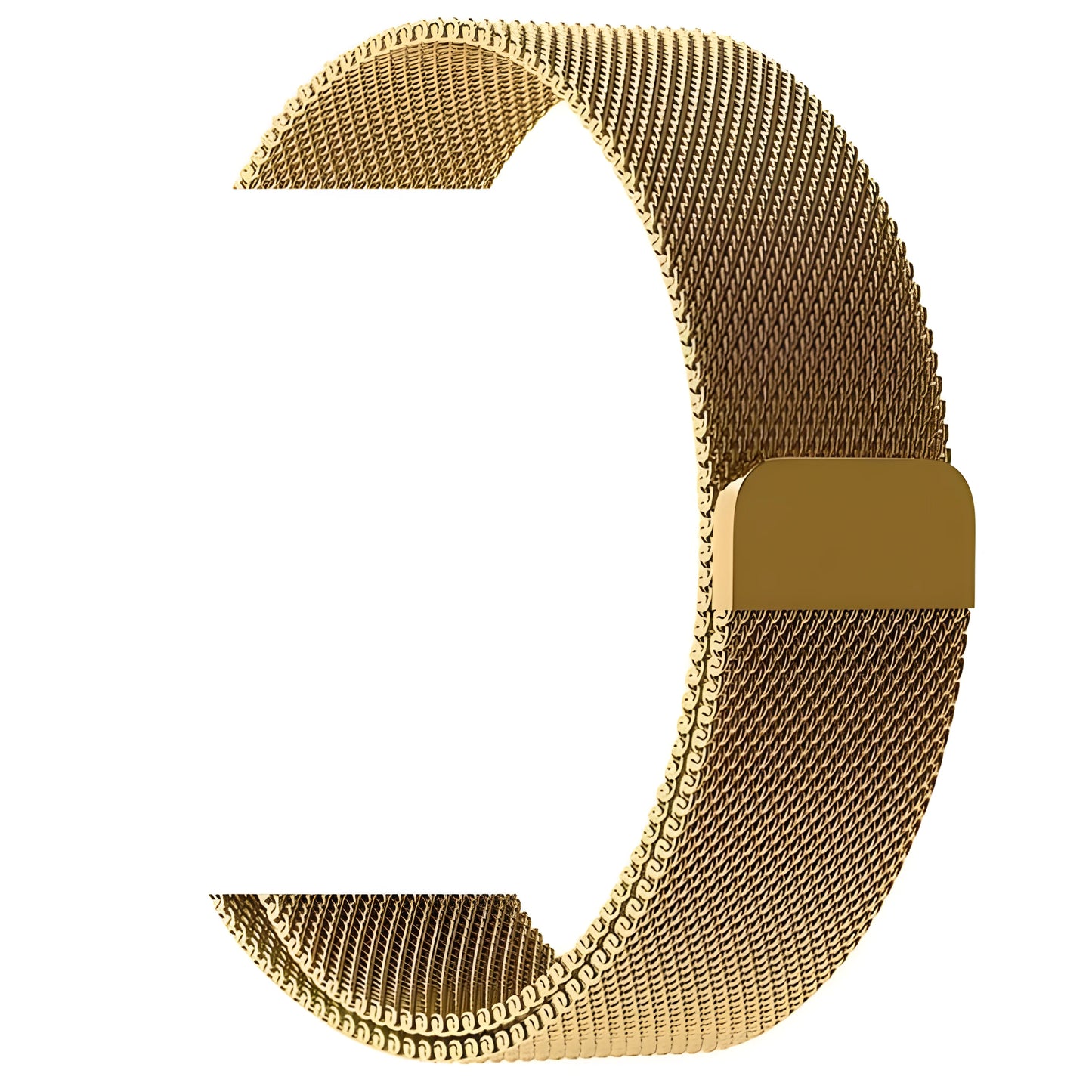Stainless steel Apple Watch strap in silver on a wrist, showing the metal links and secure clasp.