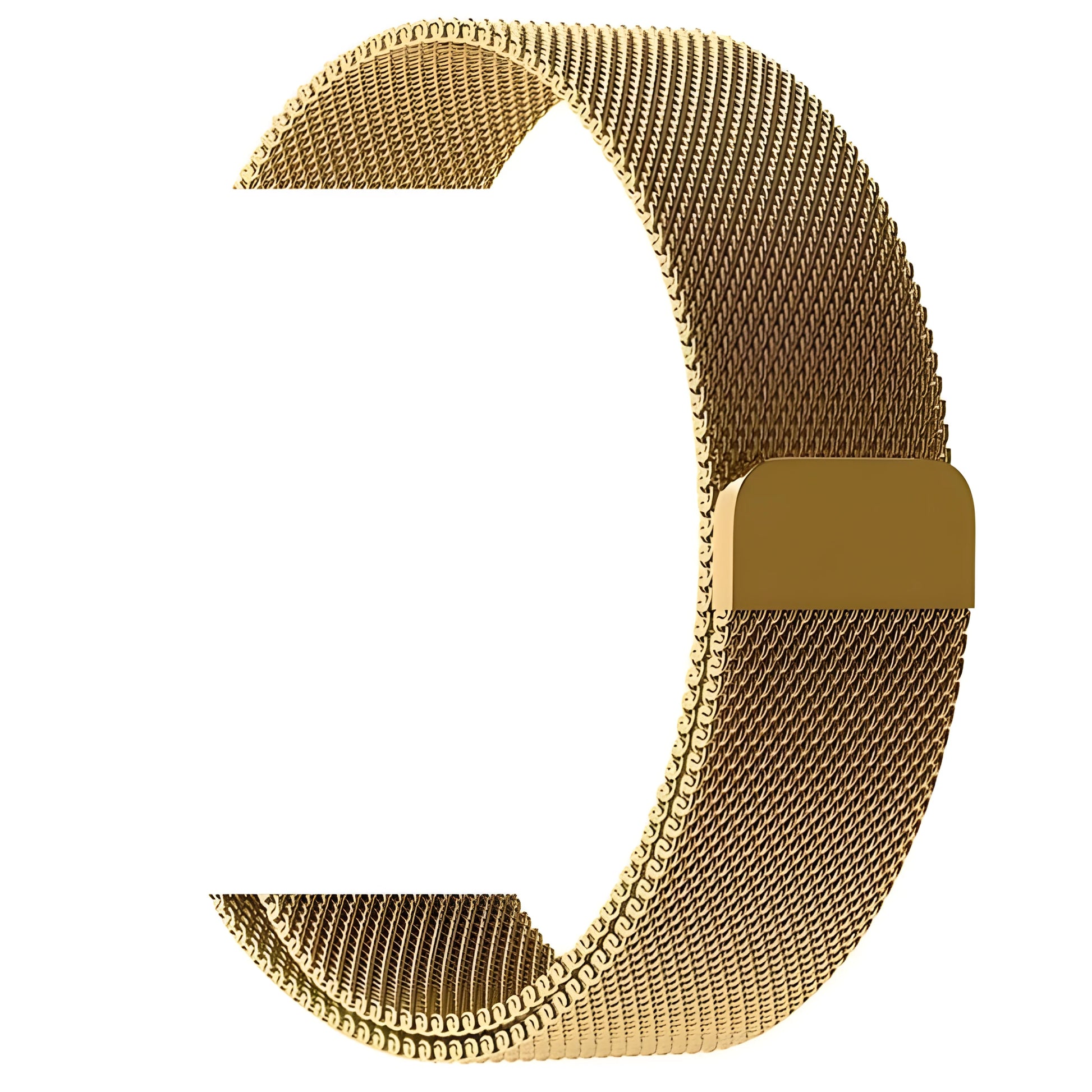 Stainless steel Apple Watch strap in silver on a wrist, showing the metal links and secure clasp.