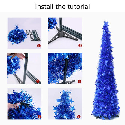 Collapsible artificial Christmas tree with sequin detailing in festive colours