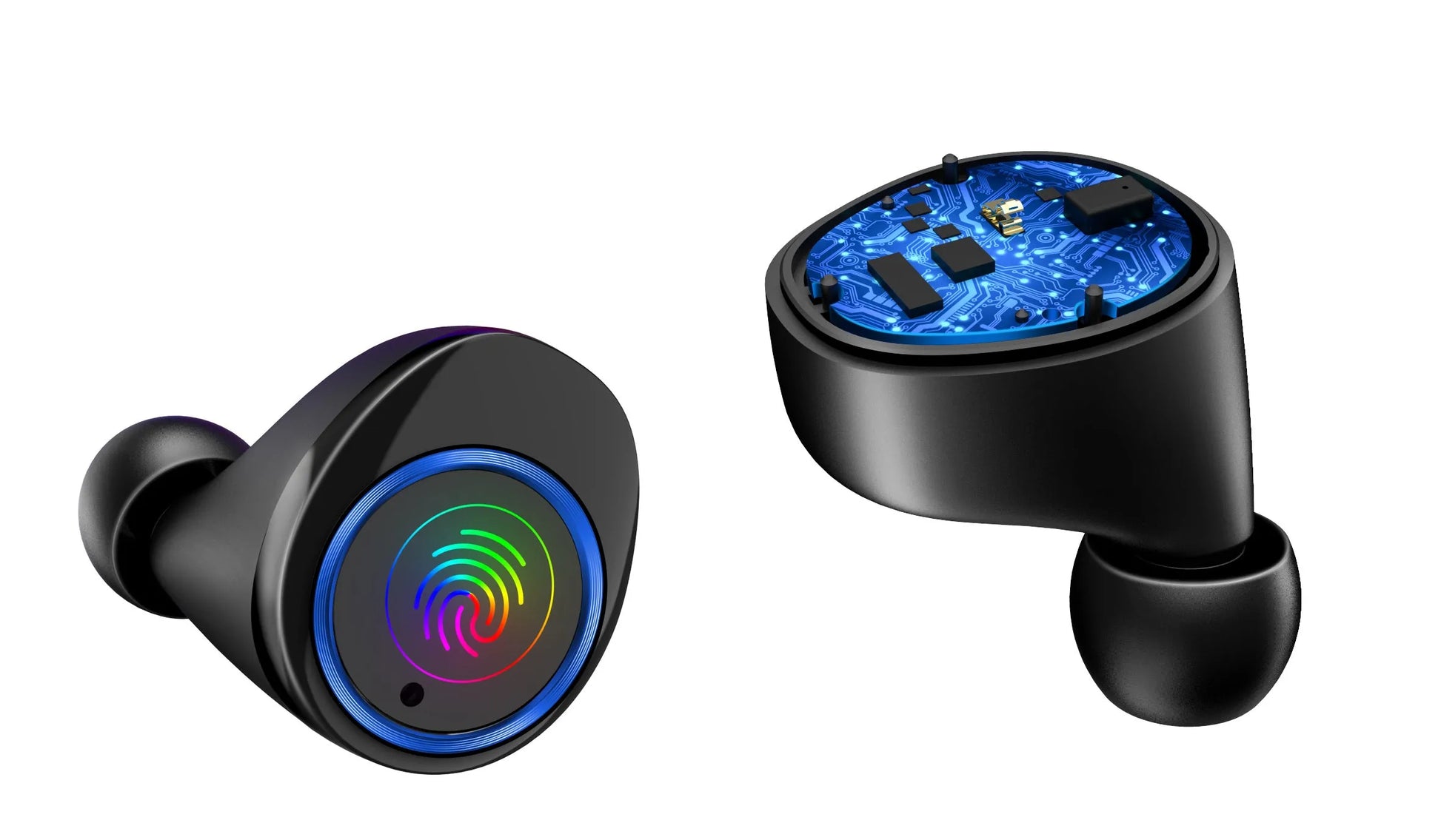 Black X11 true wireless Bluetooth earbuds with touch controls and a matching charging case.