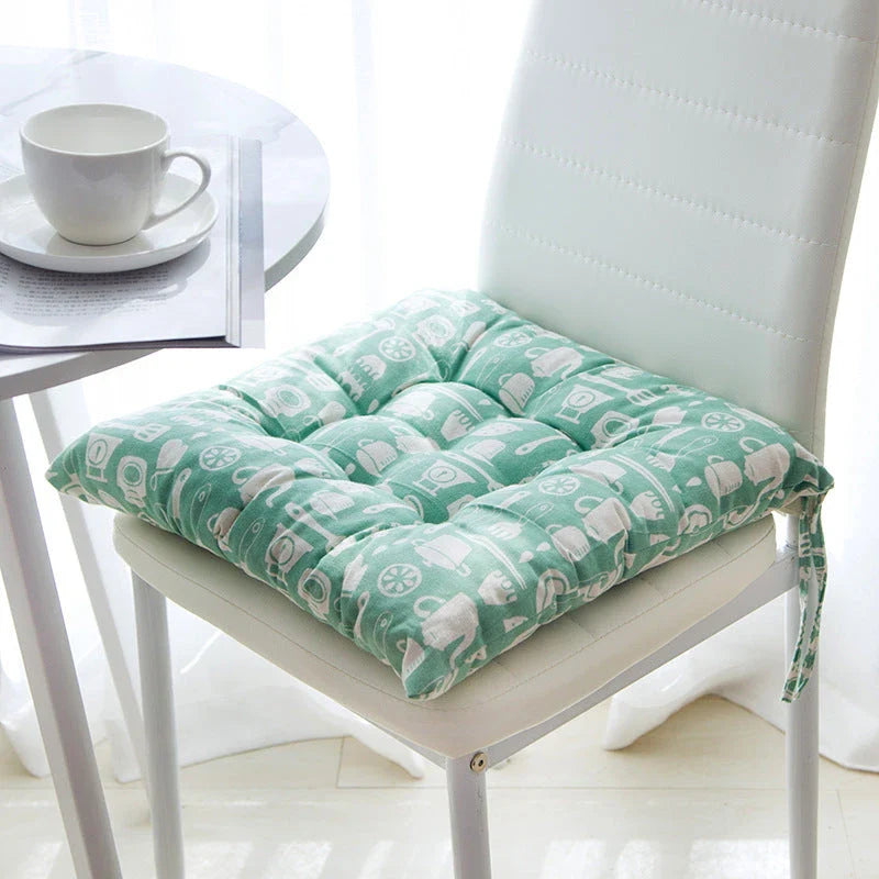 Soft and supportive linen-cotton chair cushion with various color and pattern options
