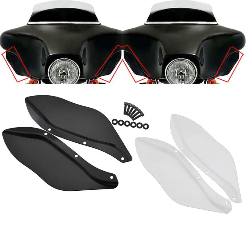 Pair of black ABS plastic side wing head covers for a Harley-Davidson Glide motorcycle.