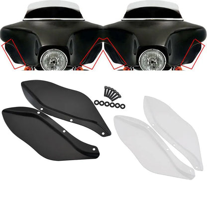 Pair of black ABS plastic side wing head covers for a Harley-Davidson Glide motorcycle.