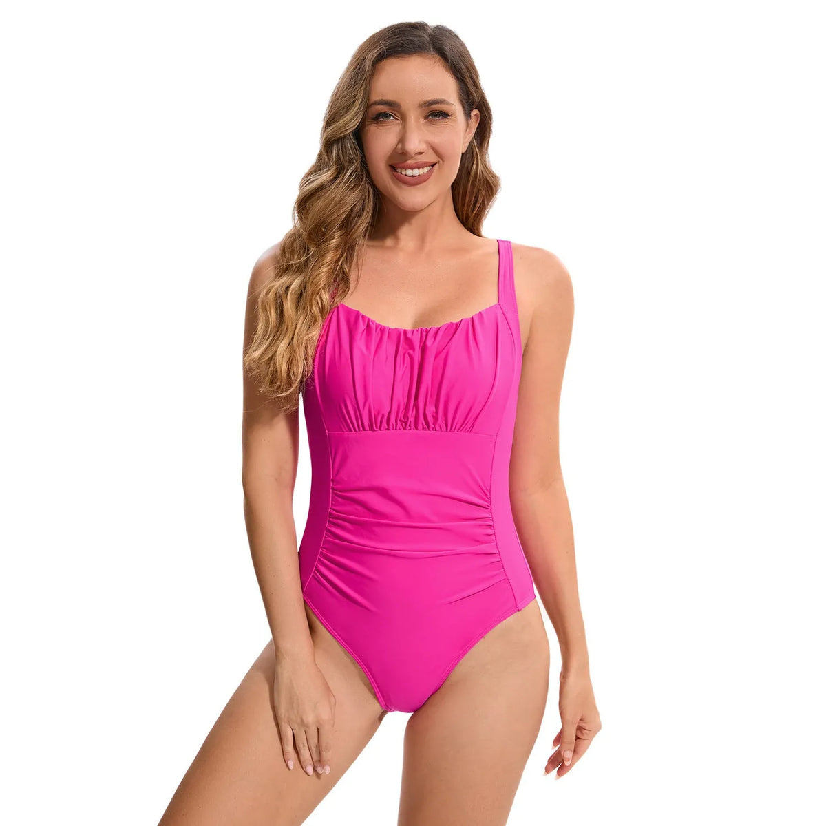 Women's one-piece swimsuit in multicolour prints including leopard print, navy blue and red, sizes S to XXL