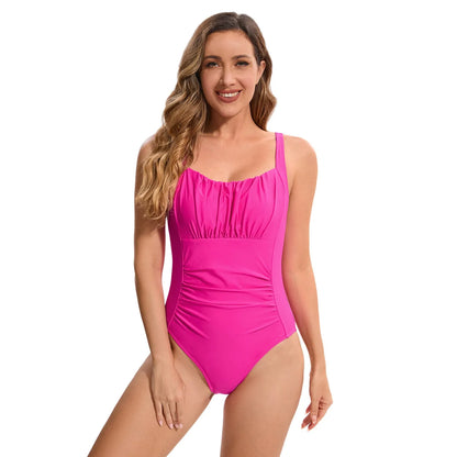 Women's one-piece swimsuit in multicolour prints including leopard print, navy blue and red, sizes S to XXL
