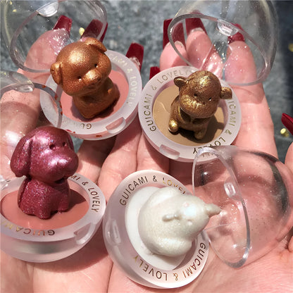 Cute animal-shaped holographic highlighter eyeshadow compact, 5.6g, 68 x 68 x 5mm, Chickens Dog Monkey Pig designs
