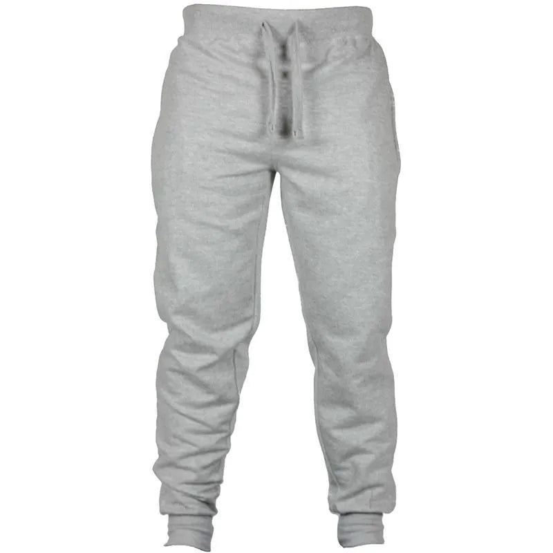 Men's solid colour cotton fleece casual trousers with a drawstring waistband in a loose fit.
