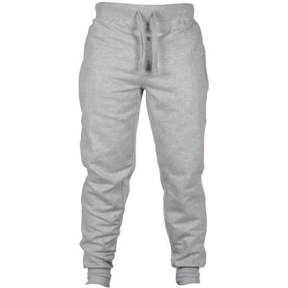 Men's solid colour cotton fleece casual trousers with a drawstring waistband in a loose fit.