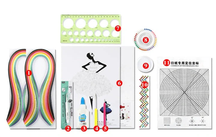 DIY Paper Craft Quill Art Kit with assorted colour paper strips and crafting tools