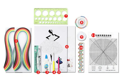 DIY Paper Craft Quill Art Kit with assorted colour paper strips and crafting tools