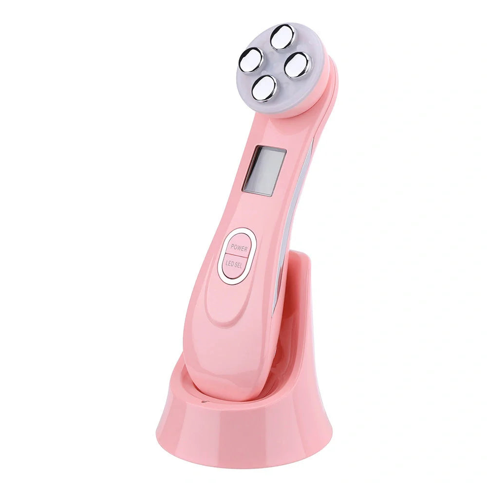 EMS radio frequency beauty instrument for skin rejuvenation in white, pink, and black