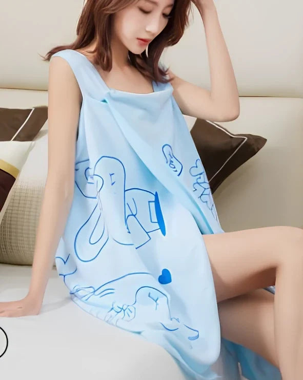 Women's pink hooded bath towel poncho with suspenders, 80x138cm polyamide fabric for secure drying