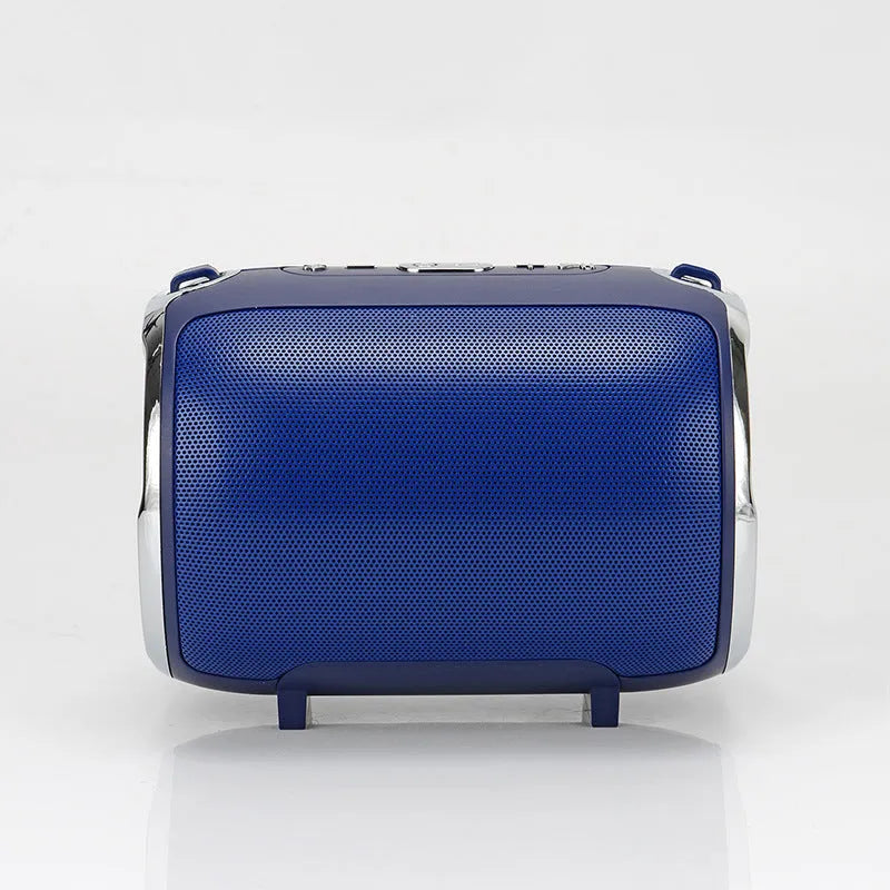 Portable metal sound card reader with subwoofer in black, blue, golden, red, or silver colour options.