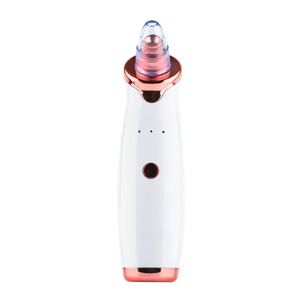 Electric blackhead remover device with five suction nozzle attachments, shown in black colour.