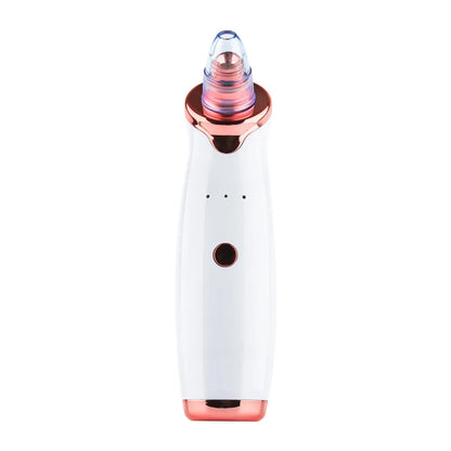 Electric blackhead remover device with five suction nozzle attachments, shown in black colour.