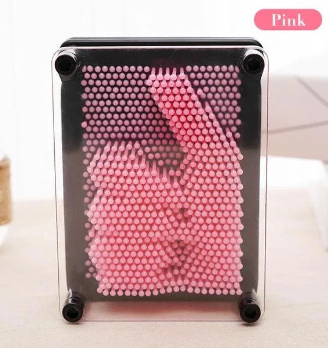 A customizable 3D sculpture impression frame with an array of pins that can capture the contours of any object pressed into it.