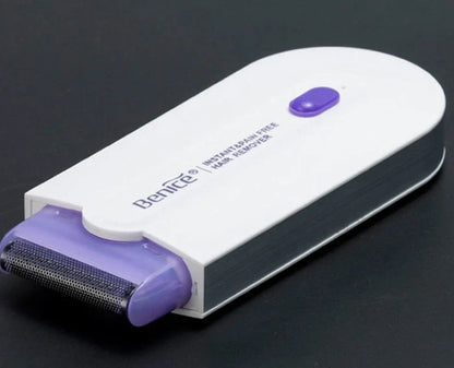White laser hair removal machine with detachable heads showing 12cm length and included accessories