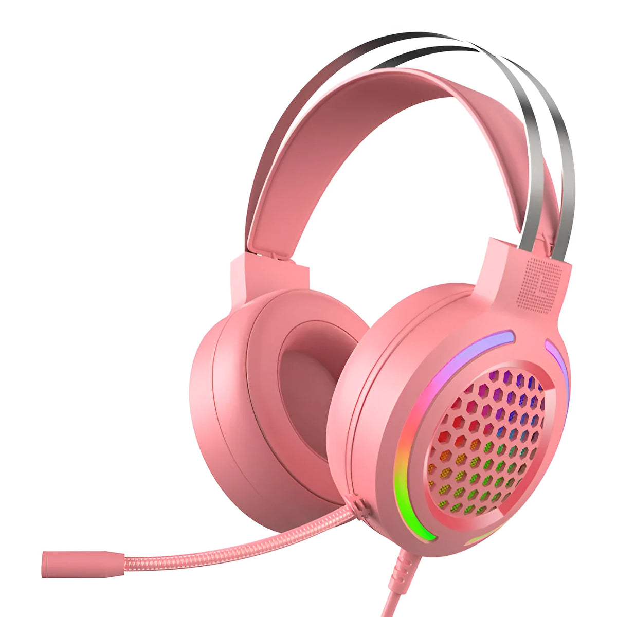 H500 Holloway RGB USB gaming headset in black with colourful lights and memory foam ear cushions