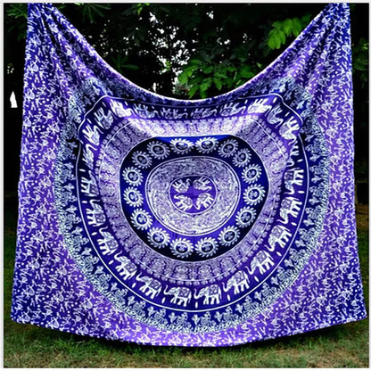 Vibrant elephant mandala tapestry with 3D digital printing for wall decor