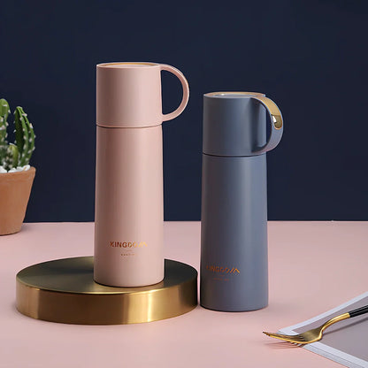 350ml stainless steel insulated vacuum flask in blue, with leakproof lid and round mouth for coffee or water