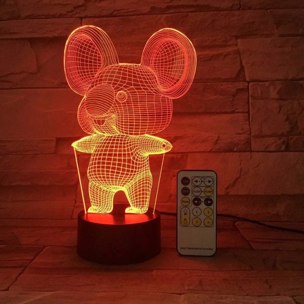 Black koala night light with LED illumination showing multiple colour options including red, green, blue and purple