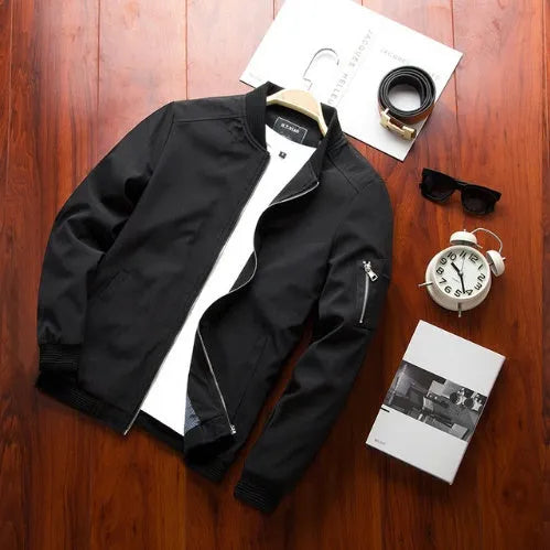 Men's slim fit casual jacket with zippered security pockets in polyester blend fabric