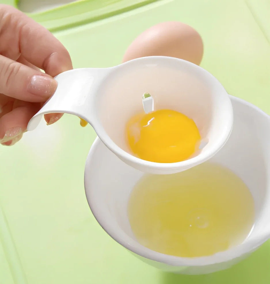 White ABS egg yolk white separator tool, 10cm handle, 7.3cm bowl mouth for kitchen use