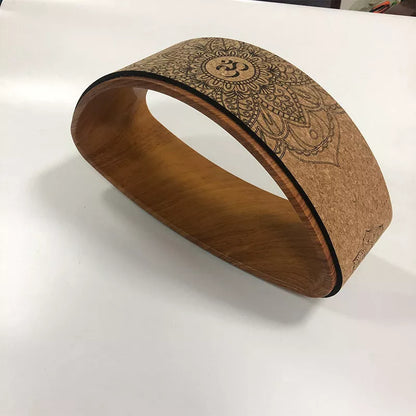 Cork Yoga Wheel Half-round for backbend and core exercises in wood grain and black