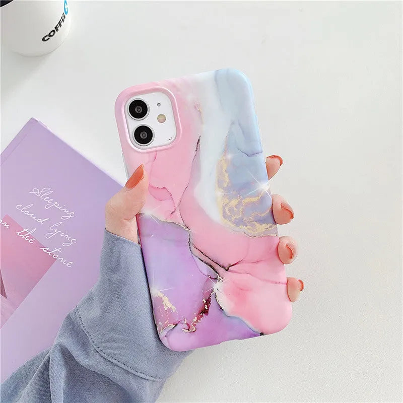Cartoon marble pattern TPU back cover case for iPhone in various colour options