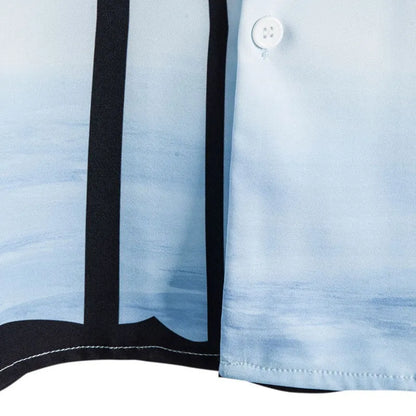Men's loose floral print beach shirt with lapel collar and short sleeves in cotton main fabric