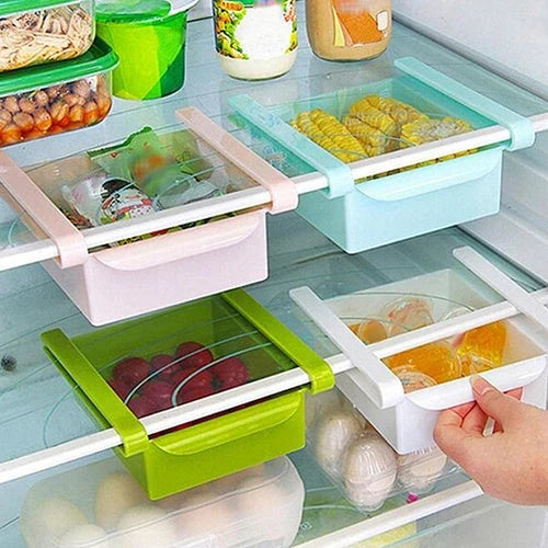 Versatile refrigerator organiser rack with drawer design, made of durable PP material for effective storage and organisation in the kitchen