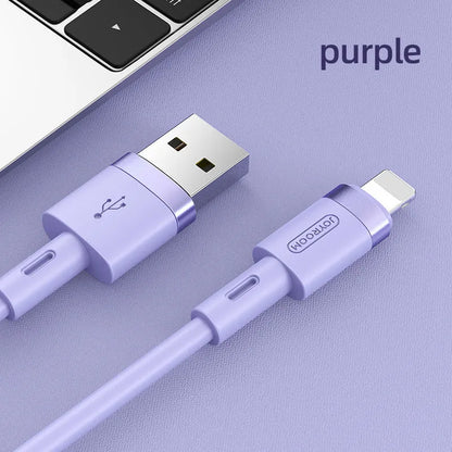 Type-C data charging cable with straight connector in multiple colours on a white background.