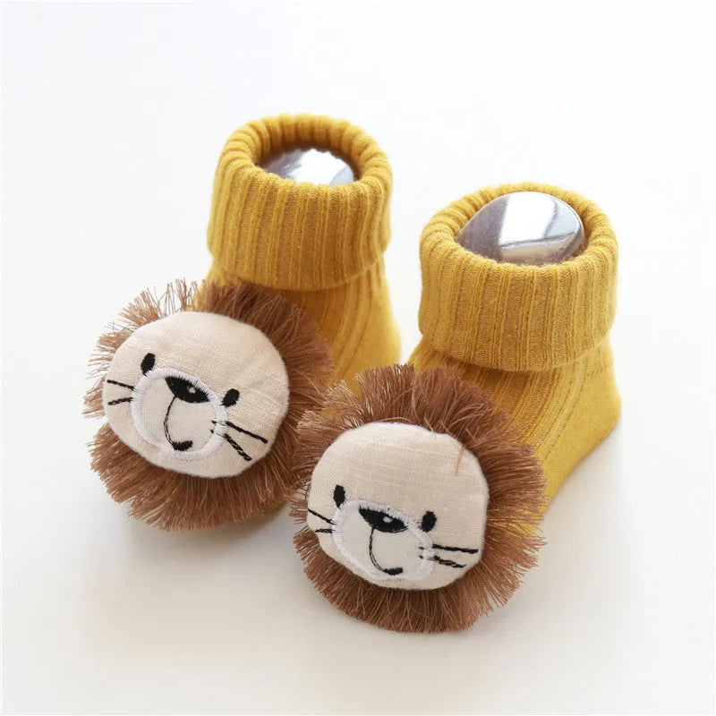 Cotton baby floor socks in multiple designs for infants aged 0-3 months